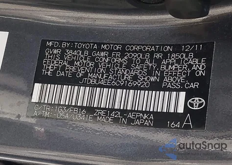 2012 Toyota Corolla Le z USA, uszkodzony, nr VIN JTDBU4EE6C9169920